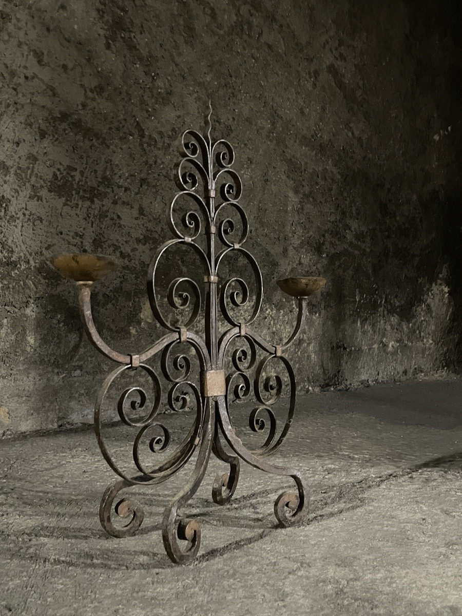 Paire de candélabre en fer forgé fabrication française, 19e-photo-5
