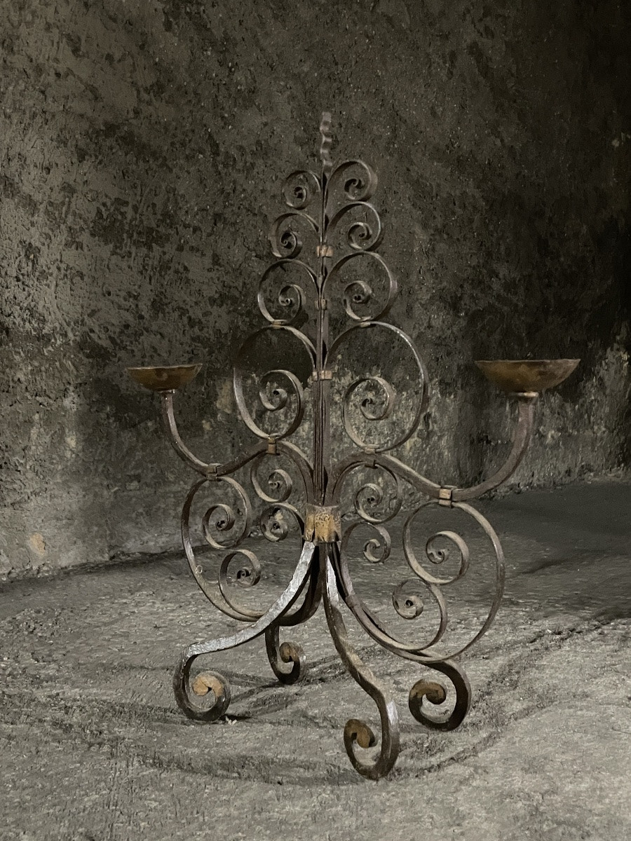 Paire de candélabre en fer forgé fabrication française, 19e-photo-6