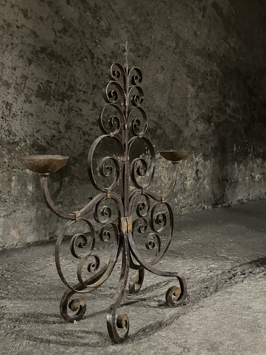 Paire de candélabre en fer forgé fabrication française, 19e-photo-7