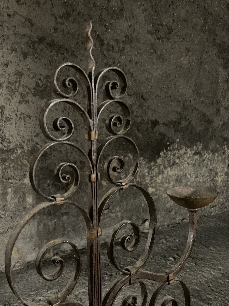 Paire de candélabre en fer forgé fabrication française, 19e-photo-8