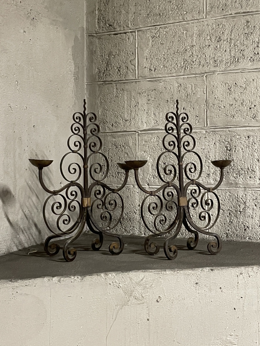 Paire de candélabre en fer forgé fabrication française, 19e