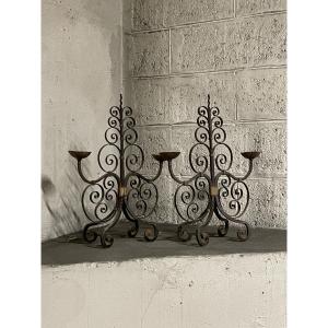 Paire de candélabre en fer forgé fabrication française, 19e