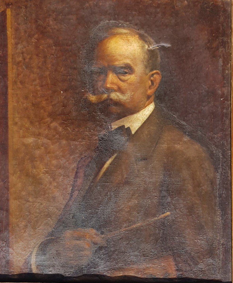 Important Tableau Autoportrait Portrait Du Peintre Fin 19ème-photo-6