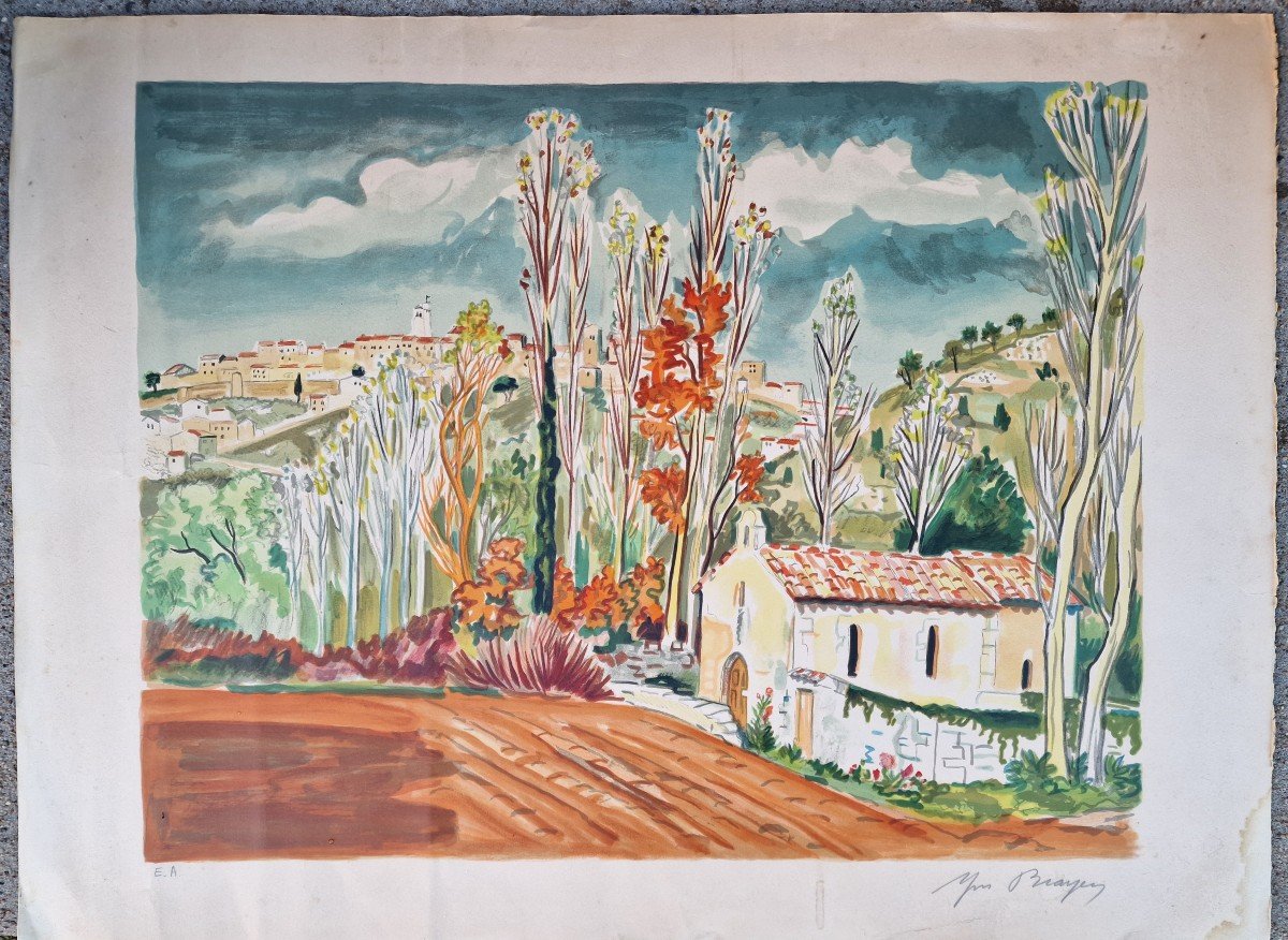 Lithograph By Brayer Yves La Chapelle Saint Jean In Cordes Sur Ciel Proof Artist-photo-2