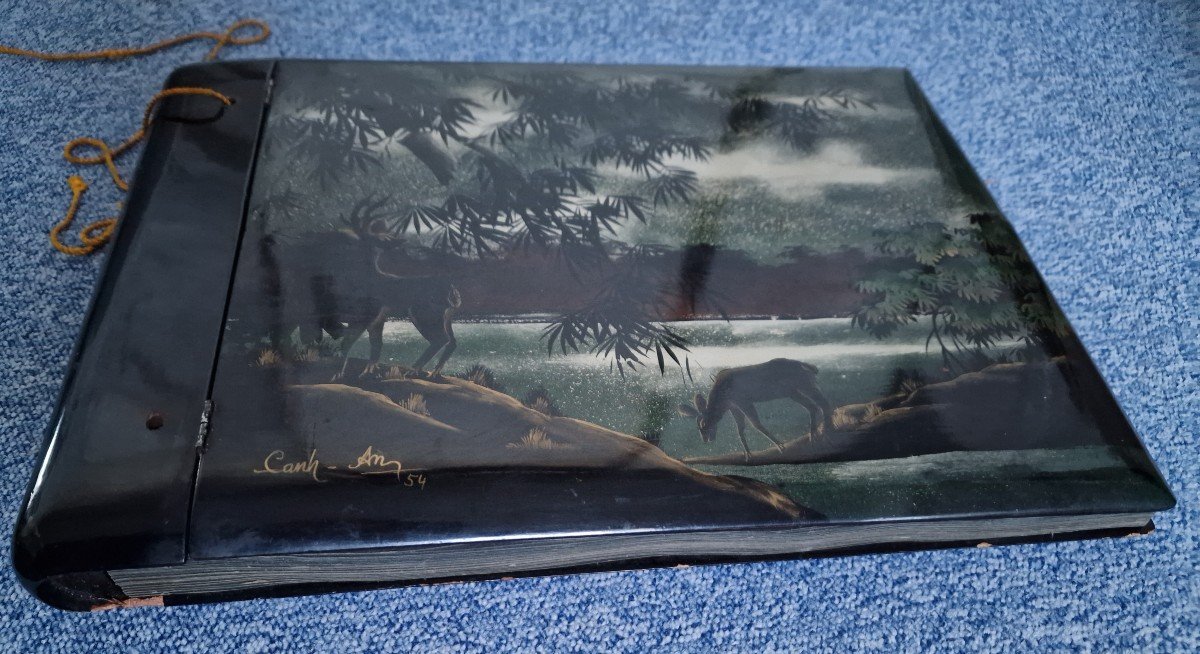 Lot Panels And Album In Vietnam Lacquer Signed Thanh Lê, Canh Am And Others-photo-4