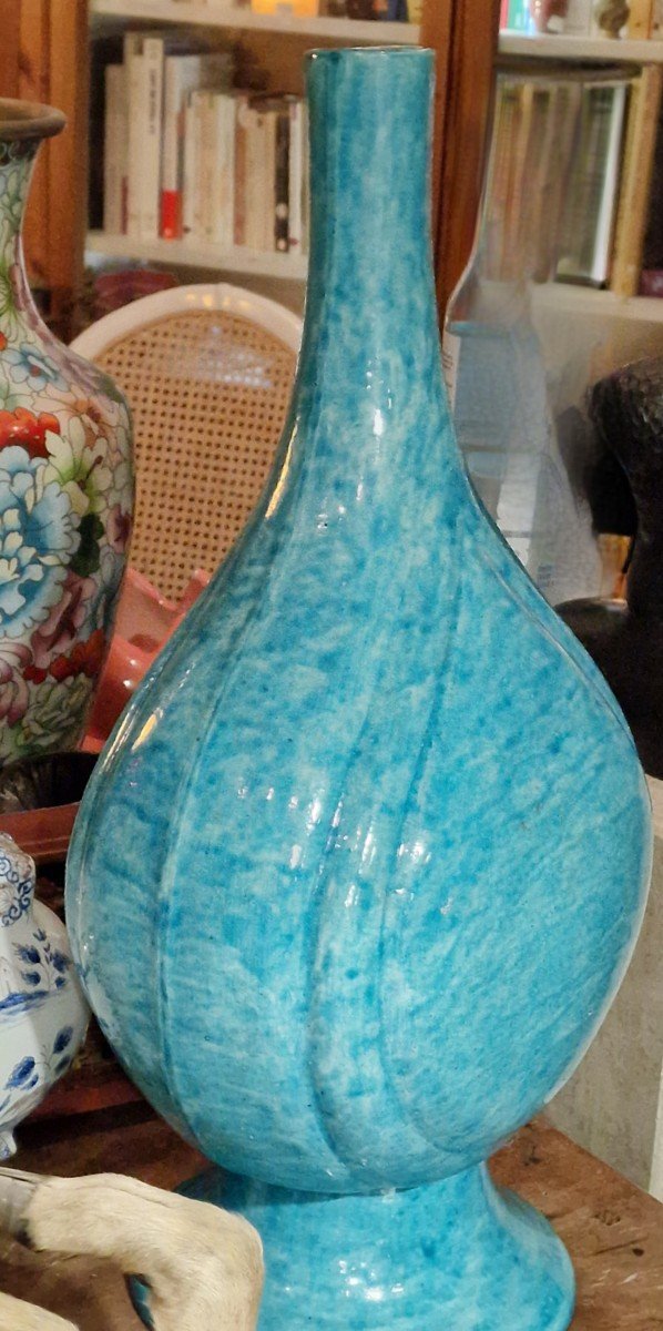 Grand Vase Porcelaine Style Perse Email Bleu Turquoise Samson -photo-3