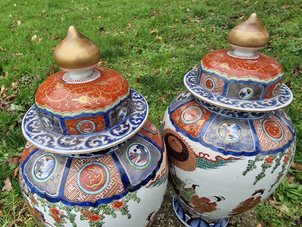 Pair Of Vases Pots Covered Imari Porcelain From Japan Arita-photo-3