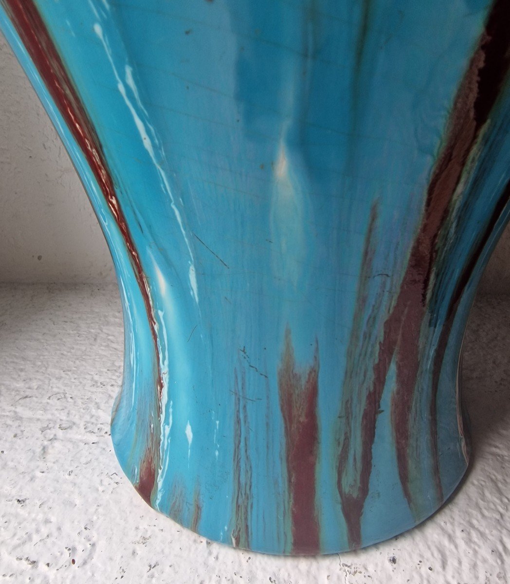 Large Art Nouveau Vase With Drips Beef Blood St. Clément Massier-photo-2