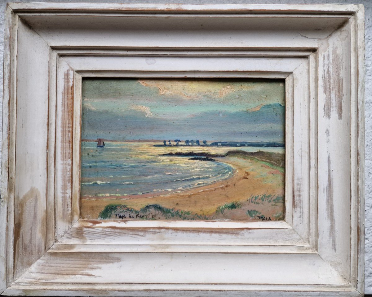 Breton Painting Kervillen Beach In La Trinité Sur Mer Morbihan Brittany Signed Roca-photo-2