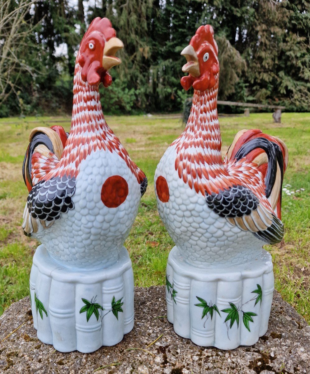Pair Of Porcelain Roosters From Japan Arita Imari-photo-2