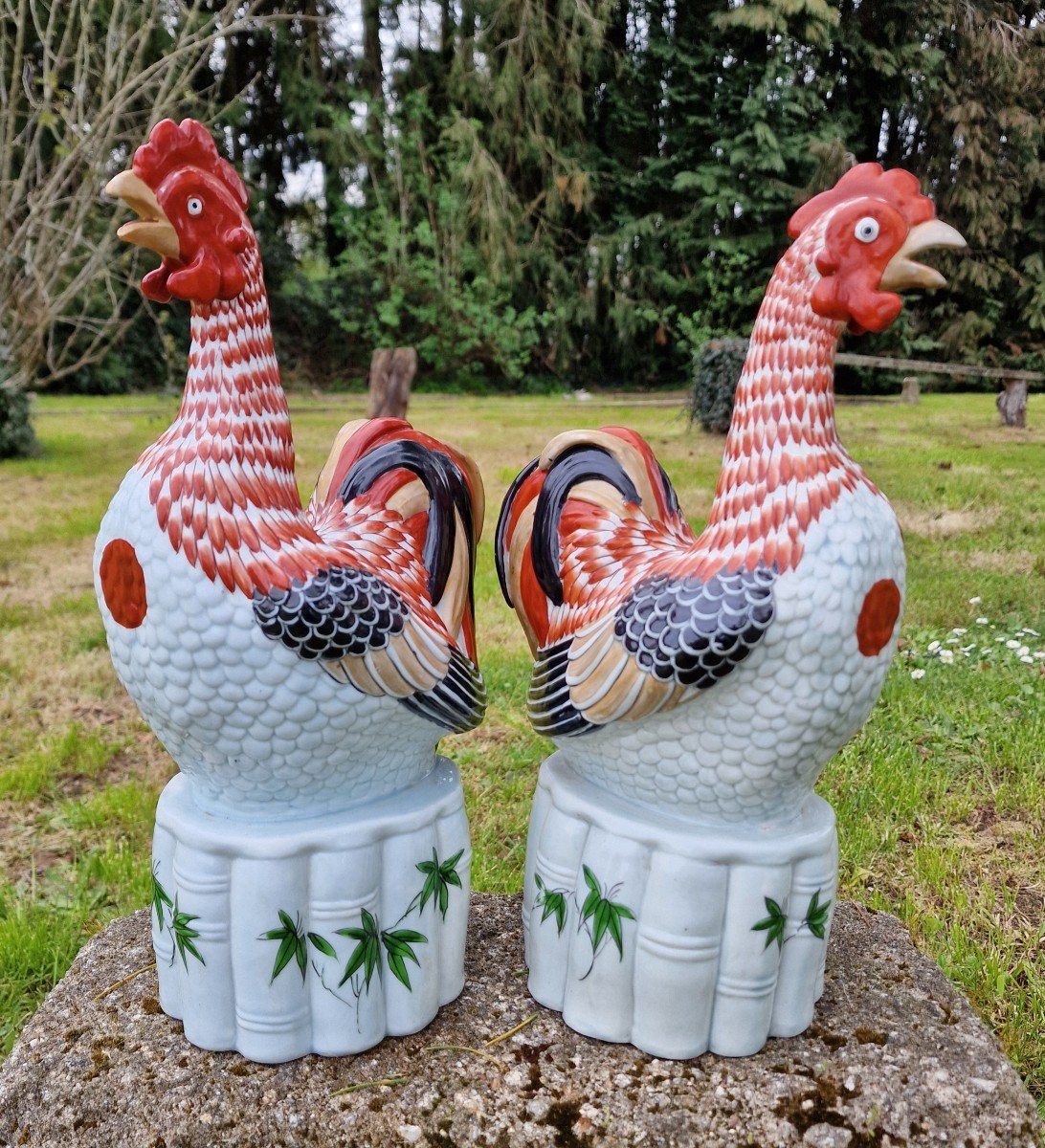 Pair Of Porcelain Roosters From Japan Arita Imari-photo-4