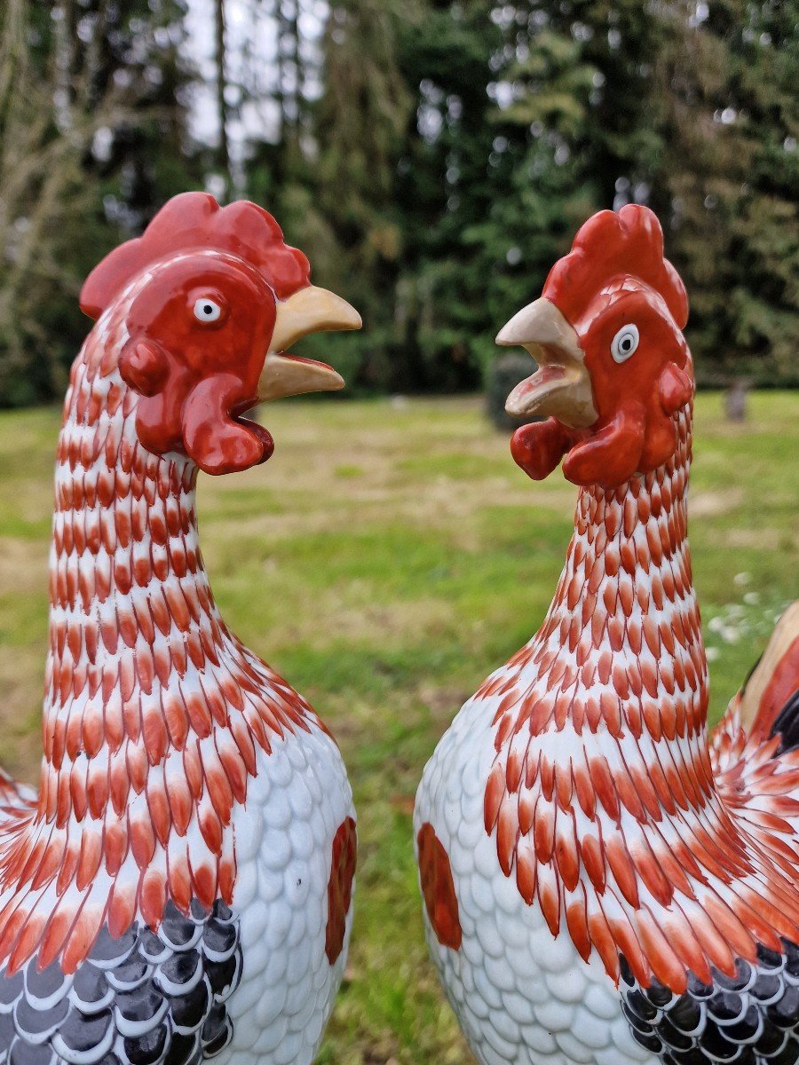 Pair Of Porcelain Roosters From Japan Arita Imari-photo-1