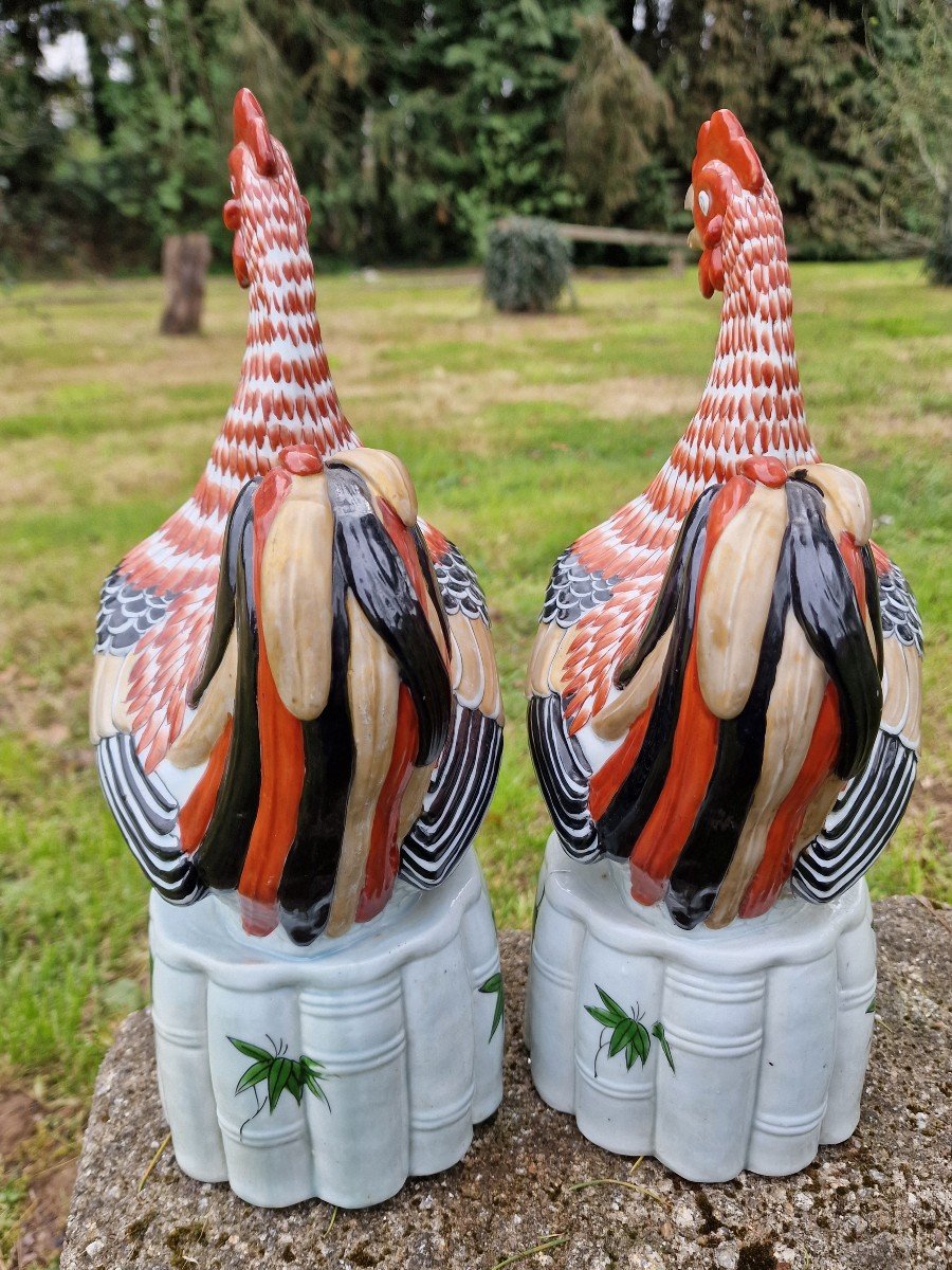 Pair Of Porcelain Roosters From Japan Arita Imari-photo-8