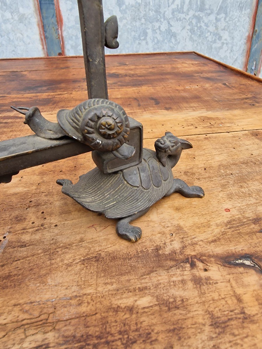 Watch Holder Or Japanese Gong In Patinated Bronze Decor Of Rat, Snail And Turtles-photo-3