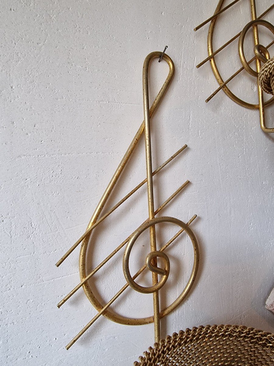Plant Doors Or Sconces 1950 Golden Metal With The Music Note Solfège-photo-2