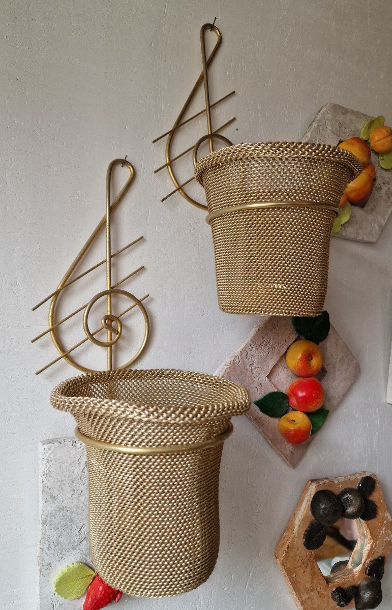 Plant Doors Or Sconces 1950 Golden Metal With The Music Note Solfège