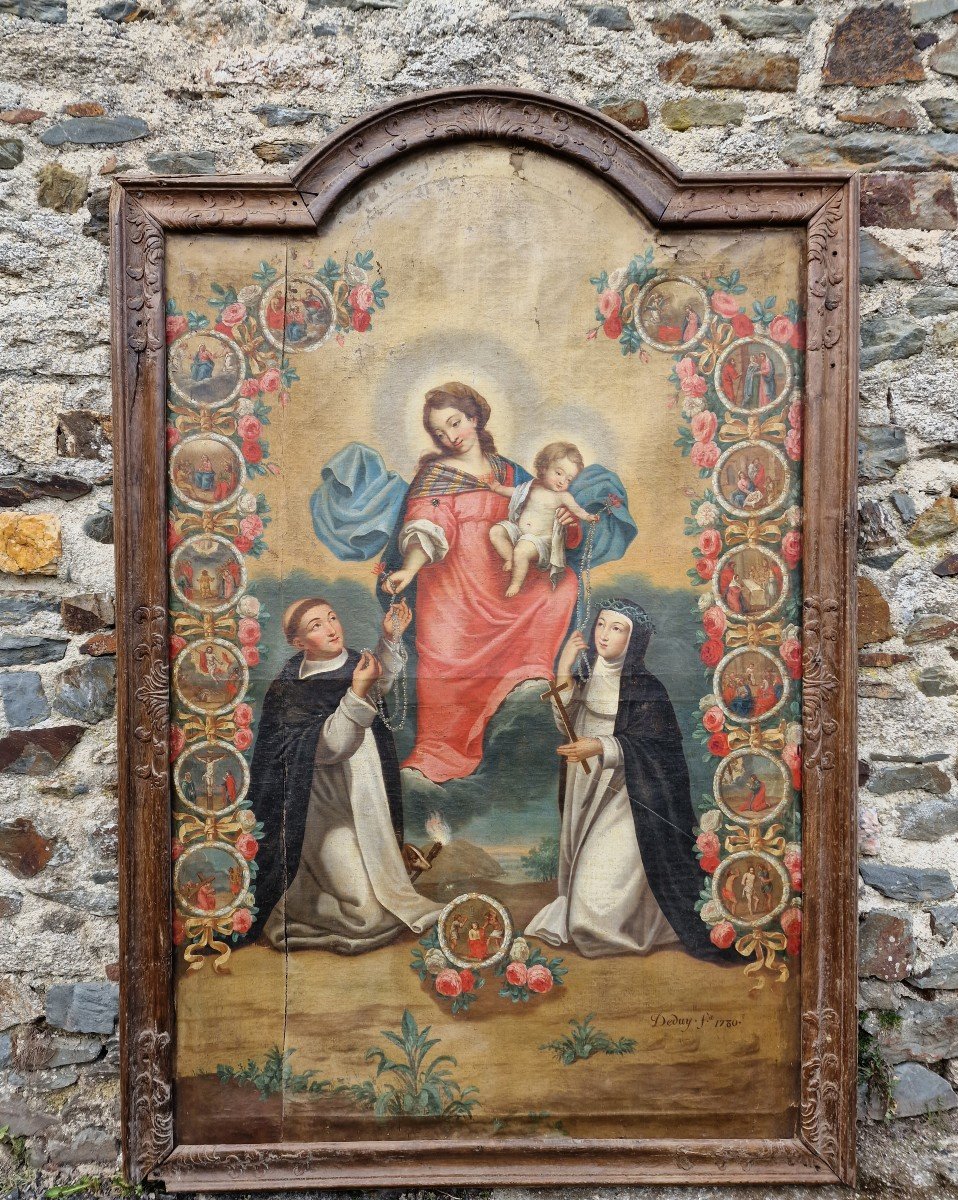 Important Tableau 18ème Religieux La Donation Du Rosaire Par La Vierge école Bretonne-photo-2