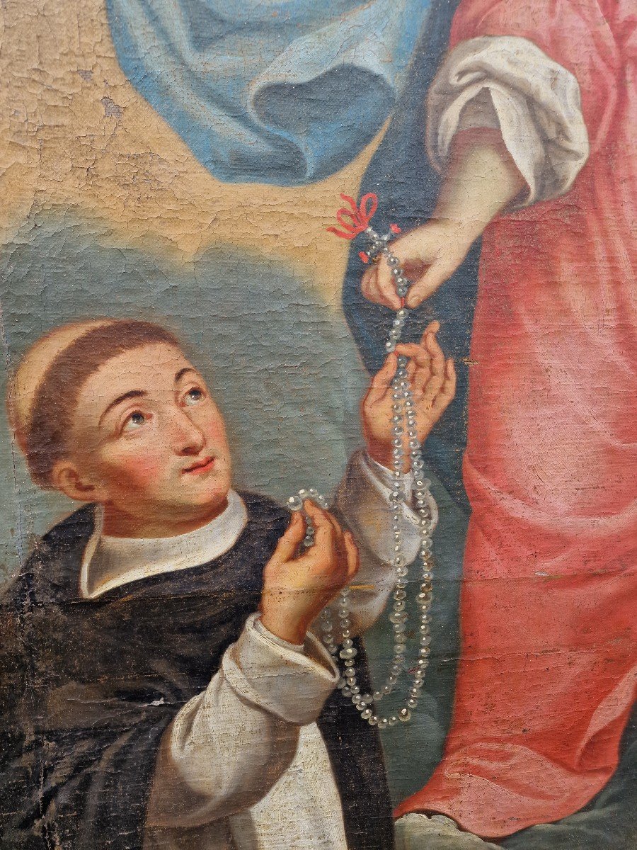 Important 18th Religious Painting The Donation Of The Rosary By The Virgin Breton School-photo-3