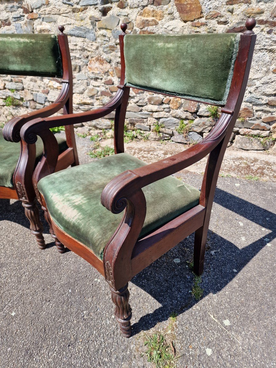 Series Of 3 Restoration Period Armchairs In Empire Mahogany To Restore-photo-3