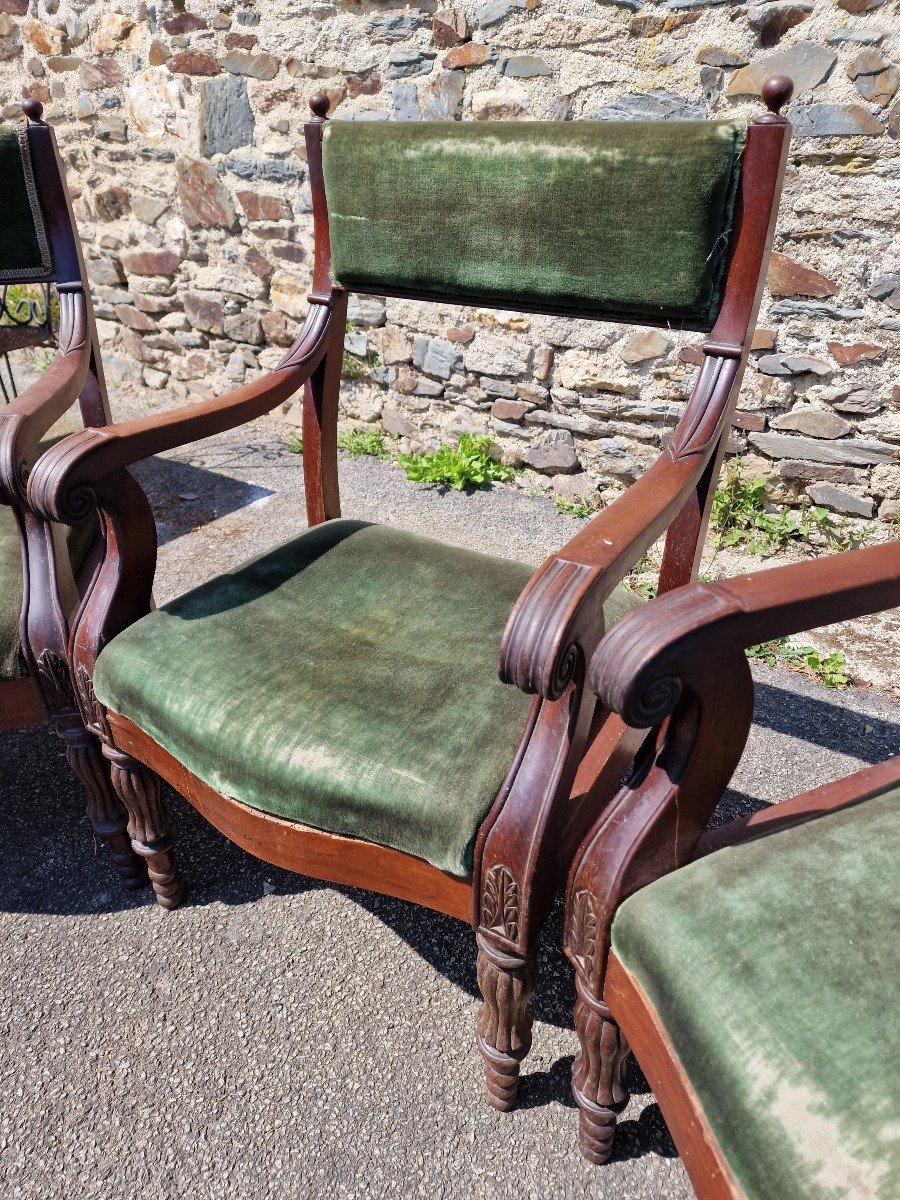Series Of 3 Restoration Period Armchairs In Empire Mahogany To Restore-photo-4