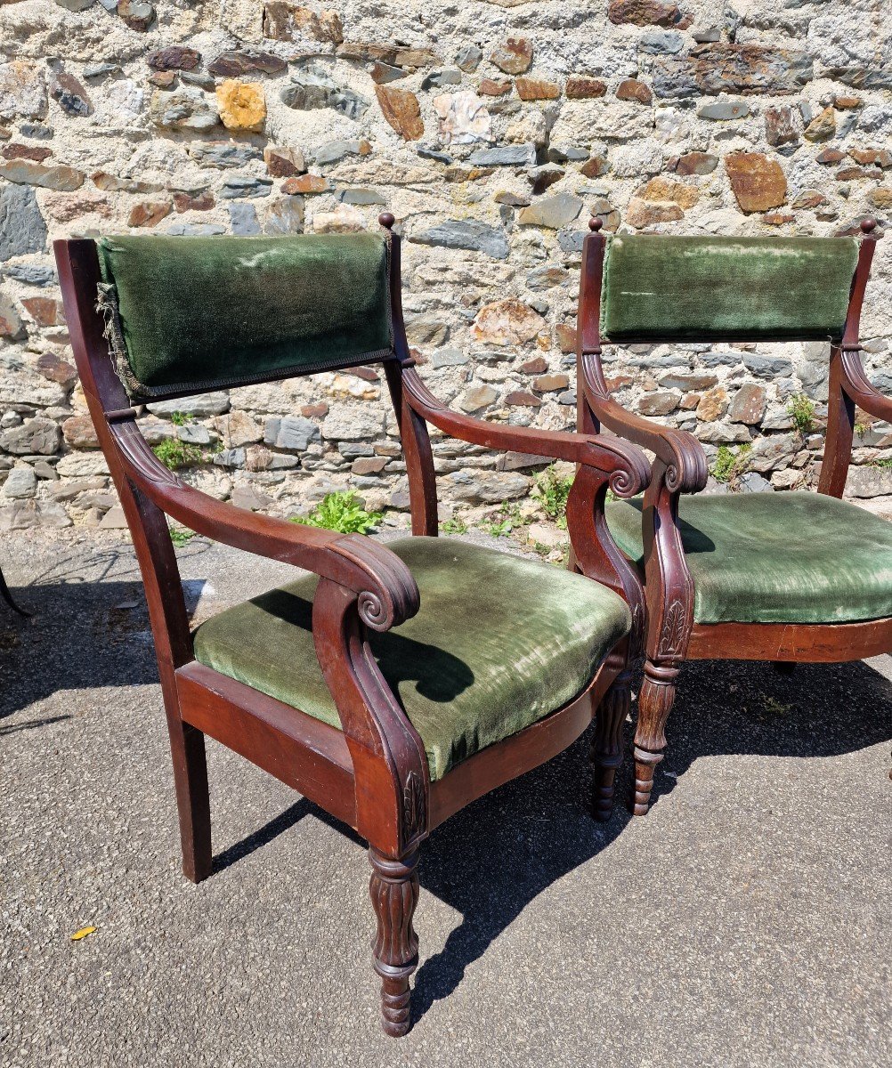 Series Of 3 Restoration Period Armchairs In Empire Mahogany To Restore-photo-1