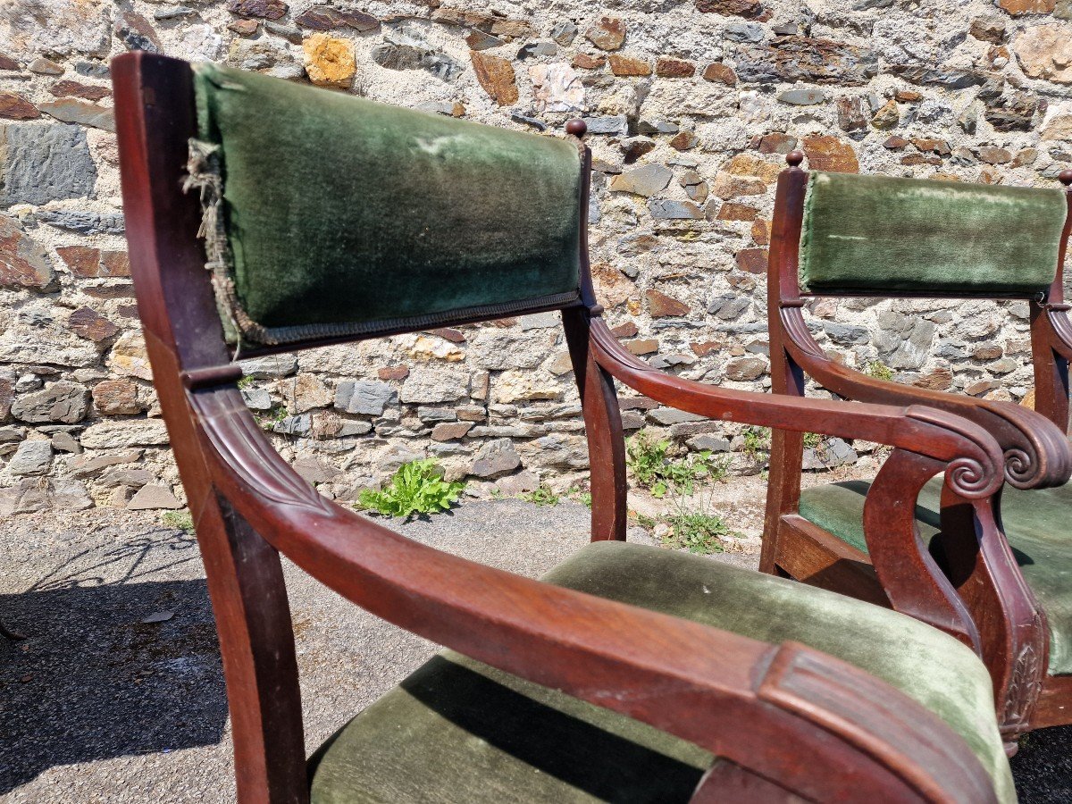 Series Of 3 Restoration Period Armchairs In Empire Mahogany To Restore-photo-3