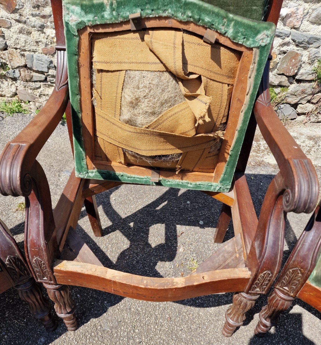 Series Of 3 Restoration Period Armchairs In Empire Mahogany To Restore-photo-6