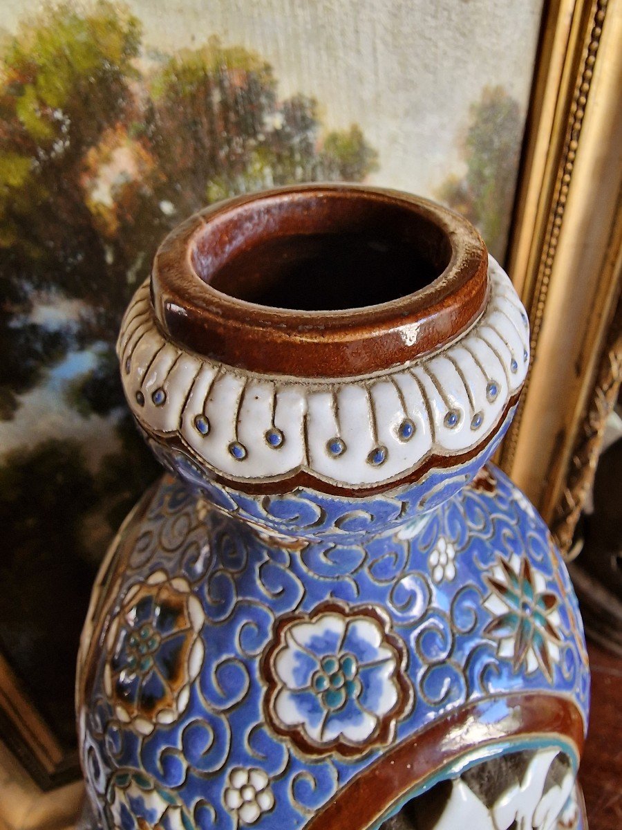 Pied De Lampe Grès Céramique  Gom Bien Hoa Vietnam Forme De Vase Chinois Double Gourde -photo-6