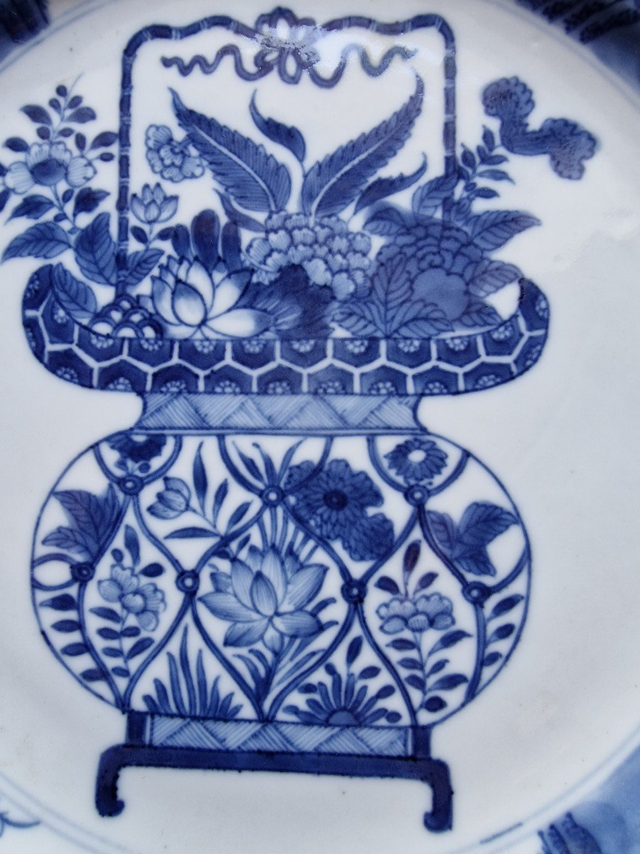 Pair Of Chinese Dinner Plates 18th Kangxi Period White Blue Qing Dynasty-photo-2
