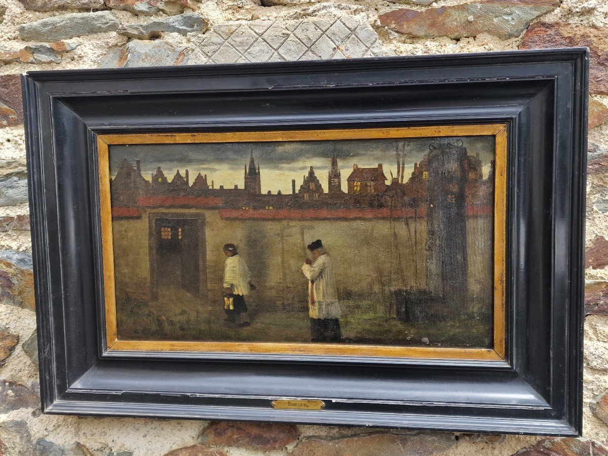Belgian Painting By Aloïs Boudry Scene Of The Priest And His Heart Child At Nightfall-photo-4