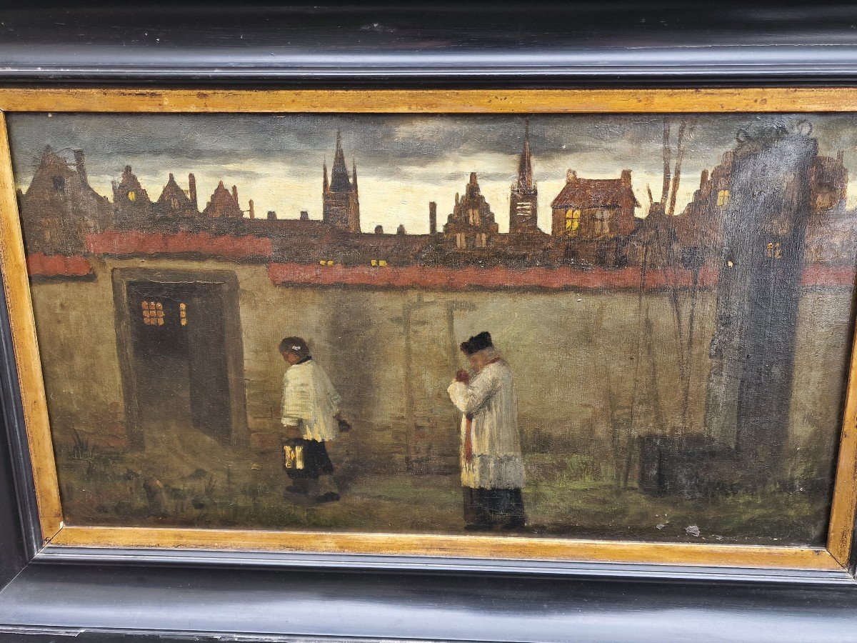 Belgian Painting By Aloïs Boudry Scene Of The Priest And His Heart Child At Nightfall-photo-2