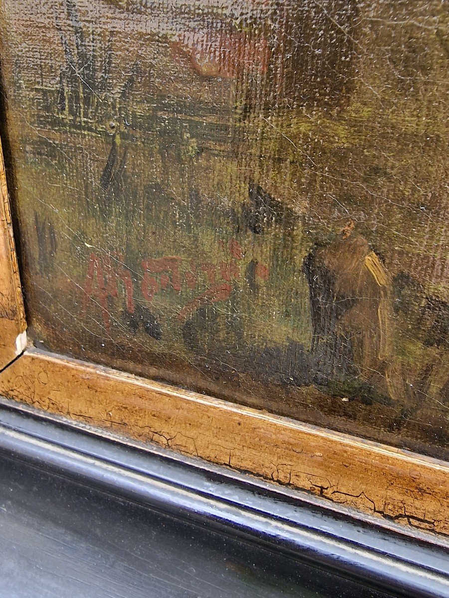 Belgian Painting By Aloïs Boudry Scene Of The Priest And His Heart Child At Nightfall-photo-3