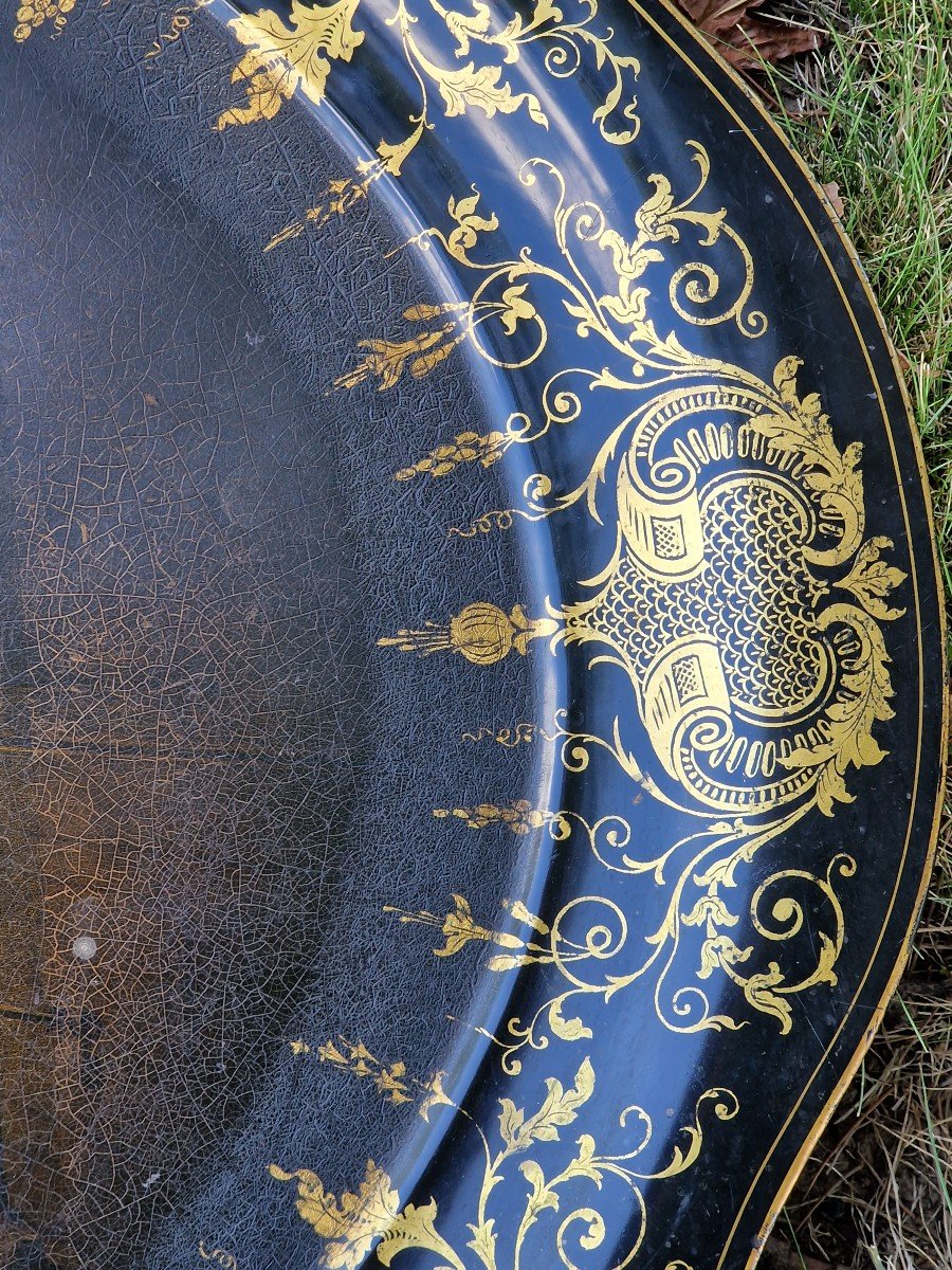 Grand Plateau De Service En Tôle Peinte à Décor De Violoncelliste Et Violoniste Flamands Au 17è-photo-1