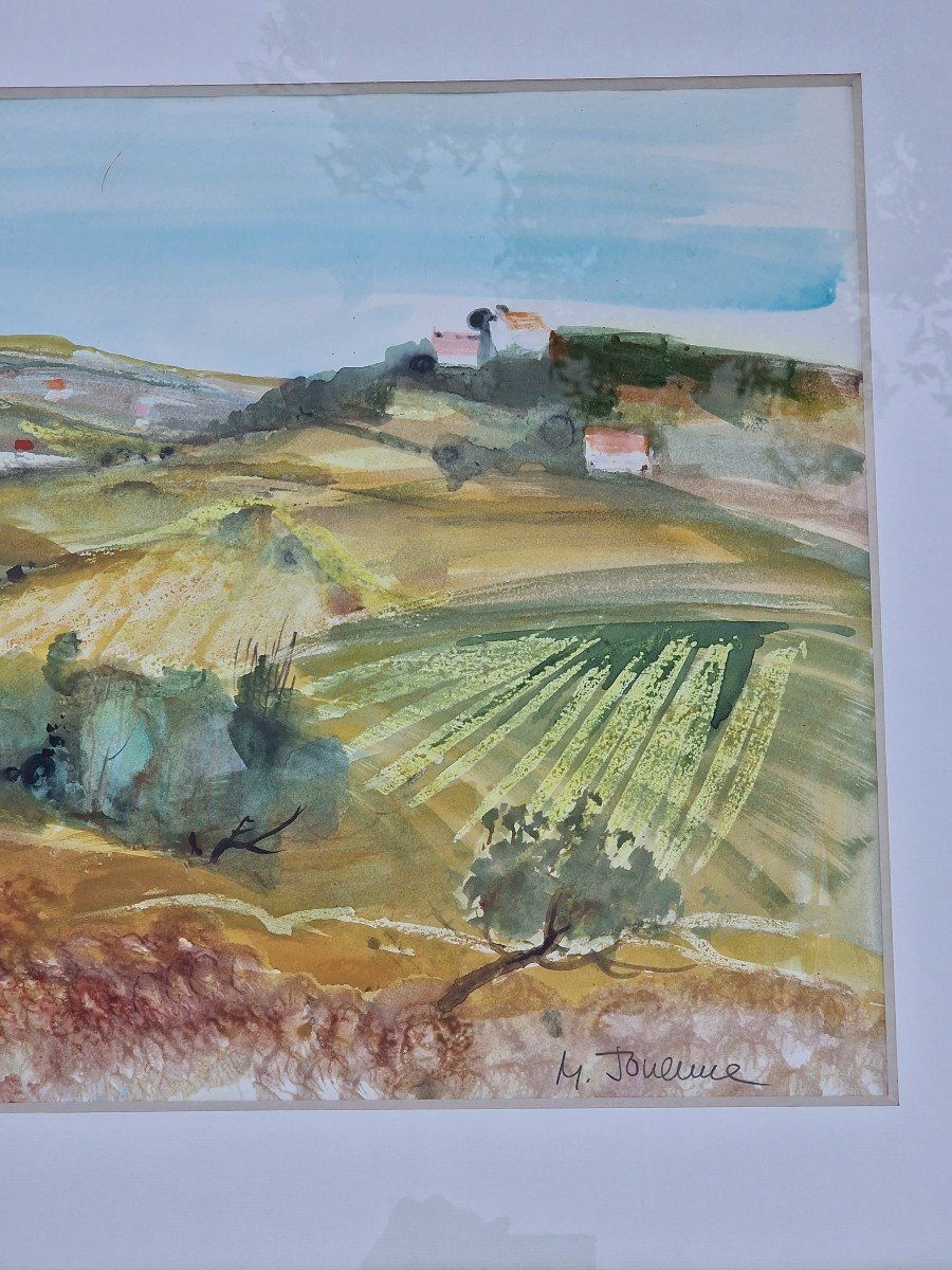 Tableau Aquarelle Paysage Du Roussillon Par Michel Jouenne Peintre Officiel De La Marine-photo-3