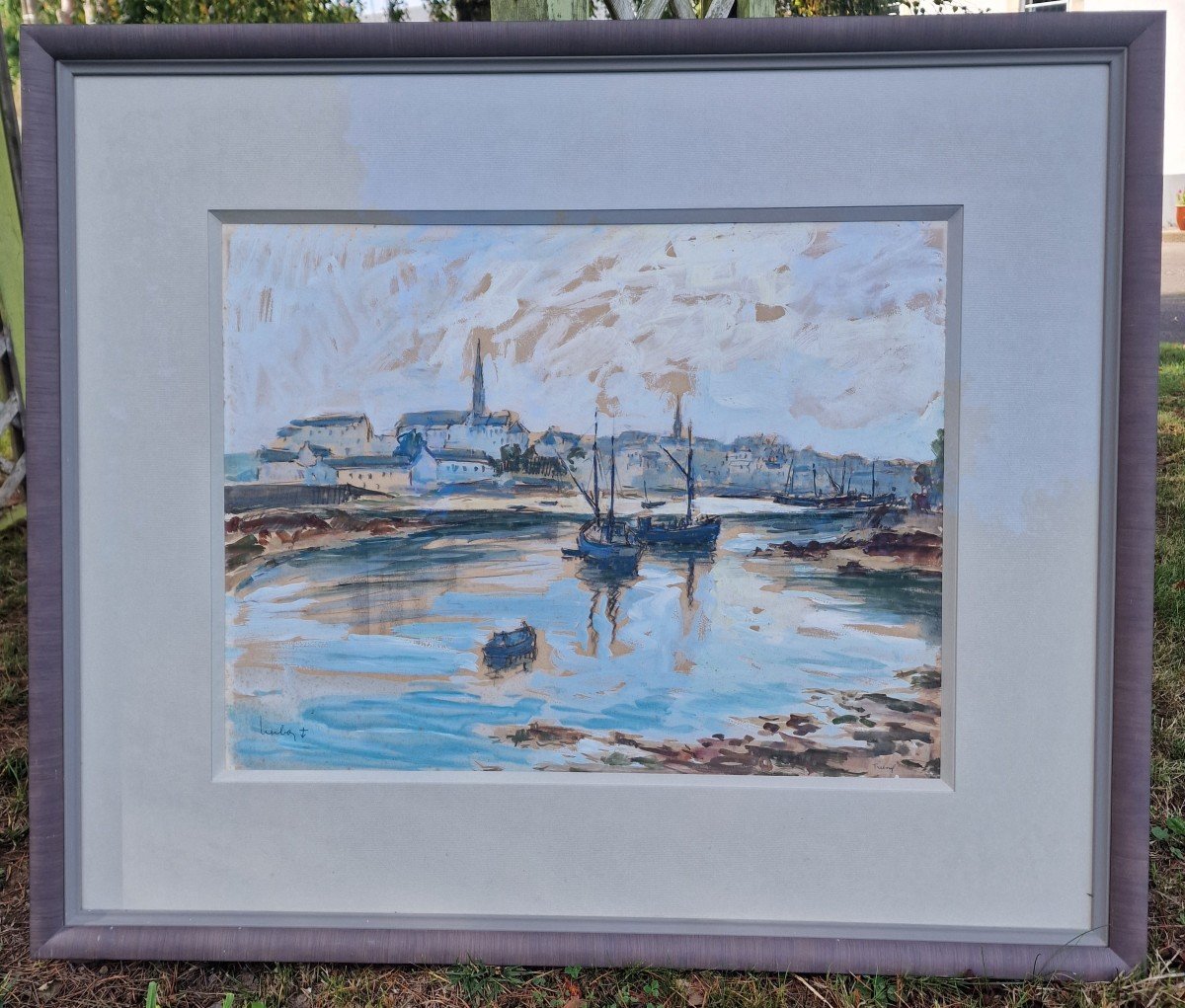 Grande Gouache De Fernand Herbo Douarnenez Port De Tréboul Bretagne Peintre Officiel Marine-photo-2
