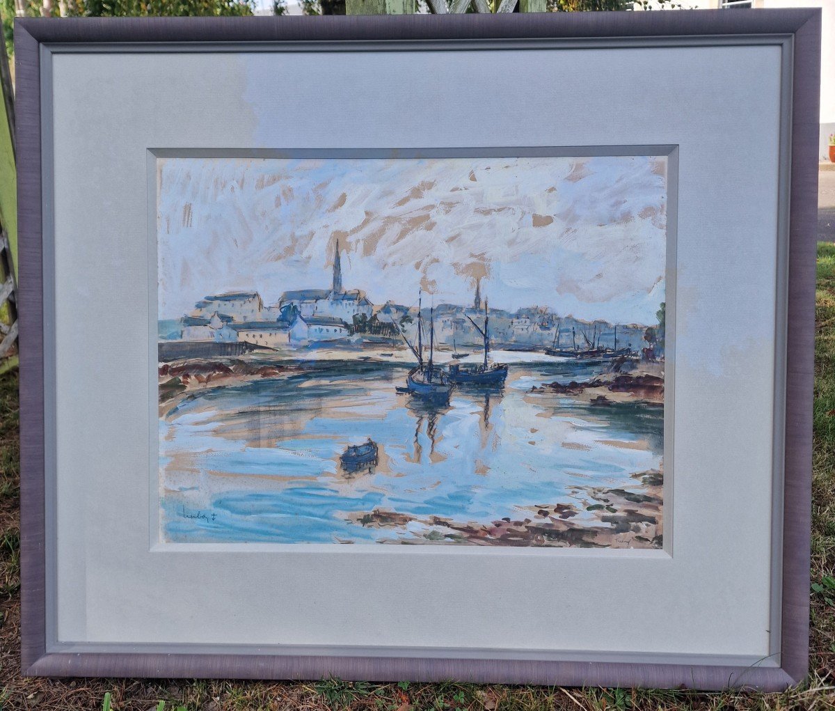Large Gouache By Fernand Herbo Douarnenez Port Of Tréboul Brittany Official Marine Painter-photo-5