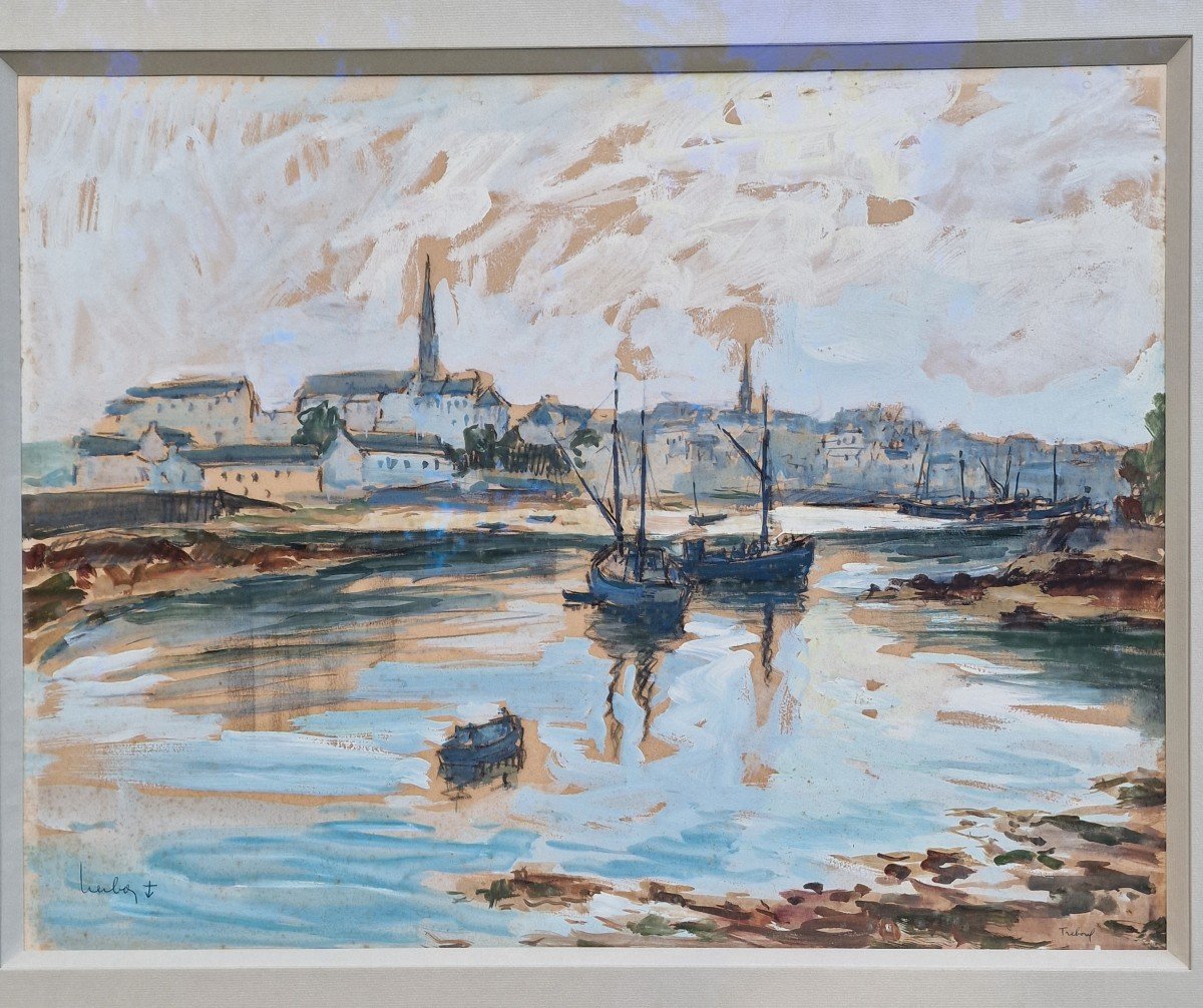 Grande Gouache De Fernand Herbo Douarnenez Port De Tréboul Bretagne Peintre Officiel Marine-photo-7