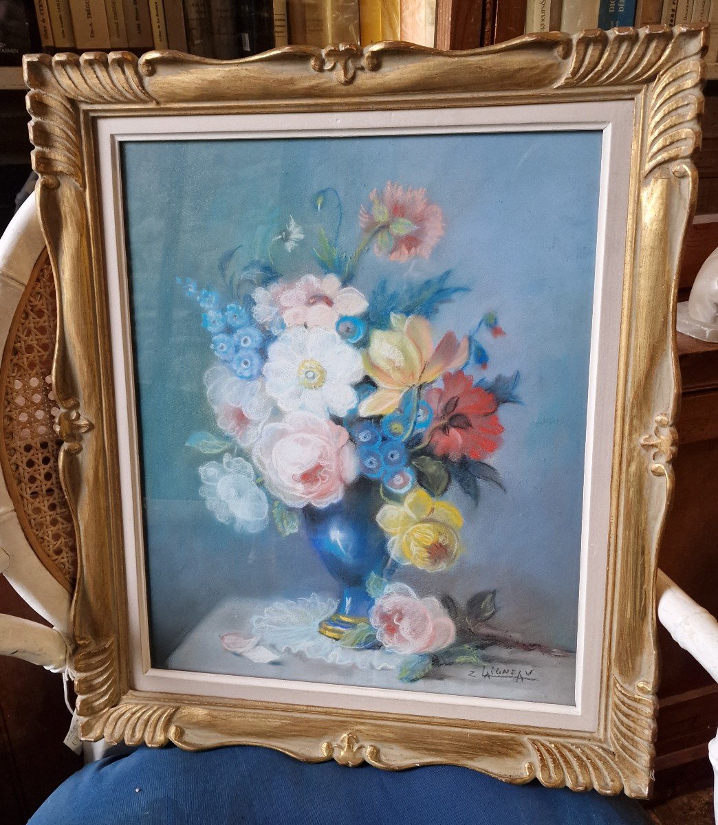 Paire De Tableaux Pastel Bouquets De Fleurs Par Zoé Laigneau Style XVIIIème-photo-2