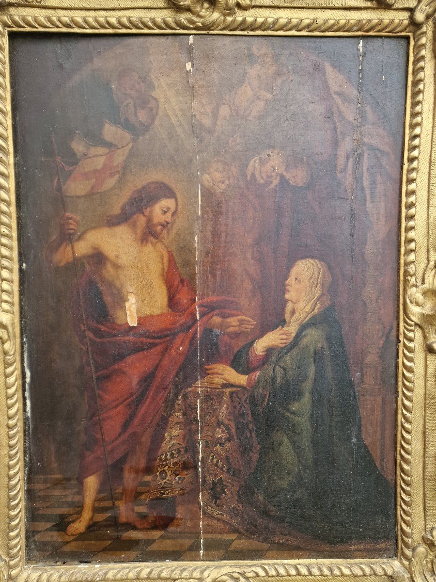 Painting 17th Mark Of The Antwerp Guild Apparition Christ To The Virgin Flemish Religious-photo-3