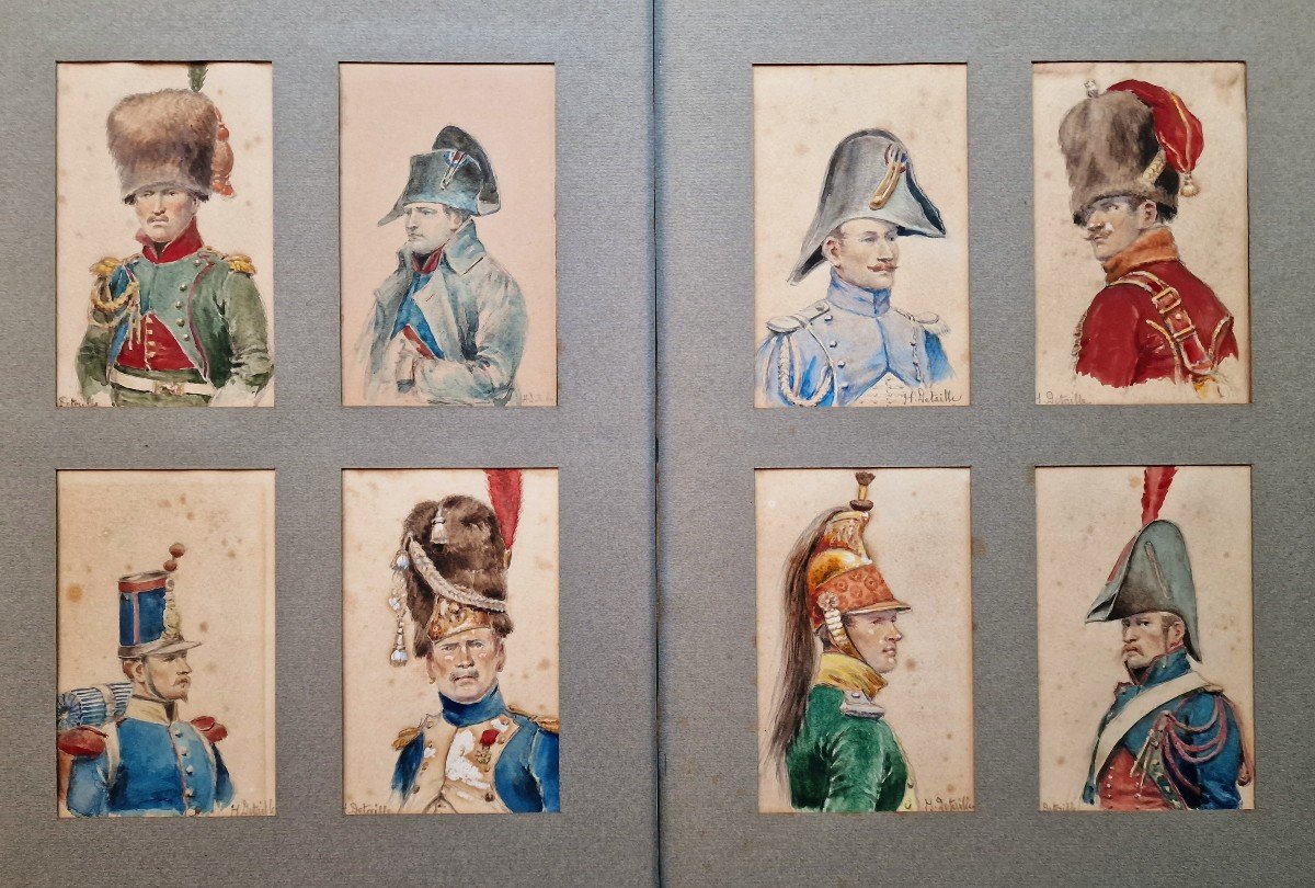 Series Of 8 Watercolors Of Detaille Portraits Of Napoleon And Hunter Officers, Old Guard, Dragons...-photo-6