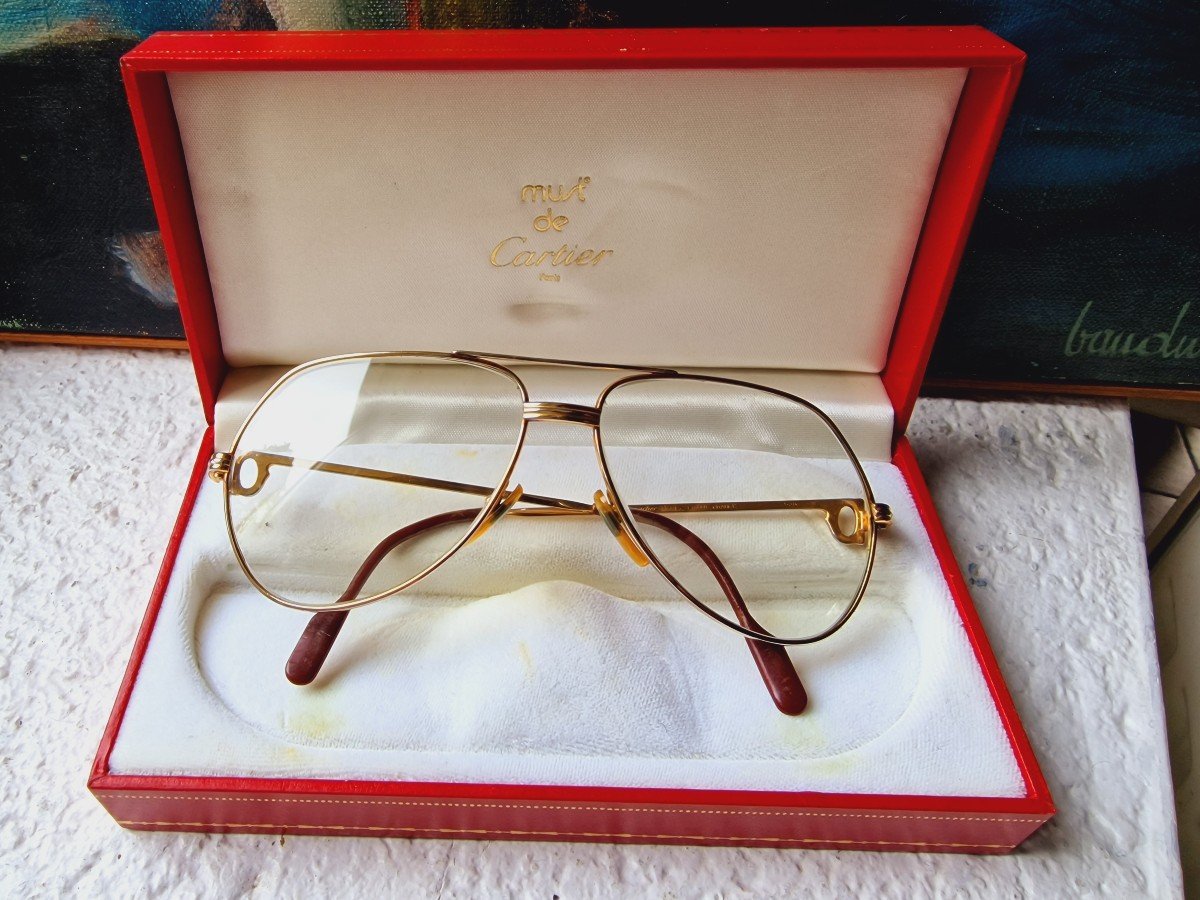 Aviator Type Glasses Must De Cartier Paris Gold Plated Model 5914 And Number 140 Vintage