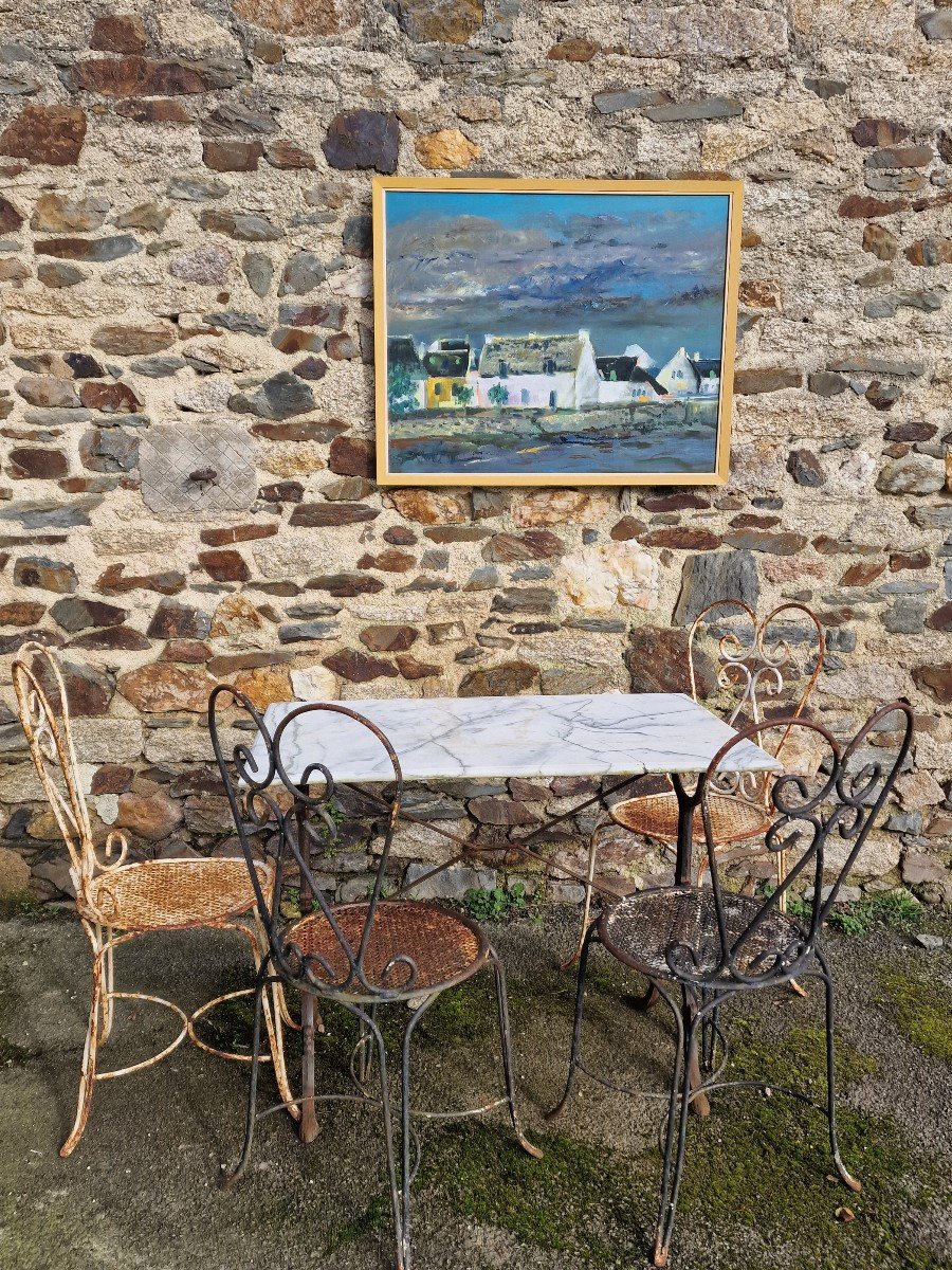 Large Painting Brittany Longères By The Sea River By Jean Le Pelch Georges Laporte Style-photo-1