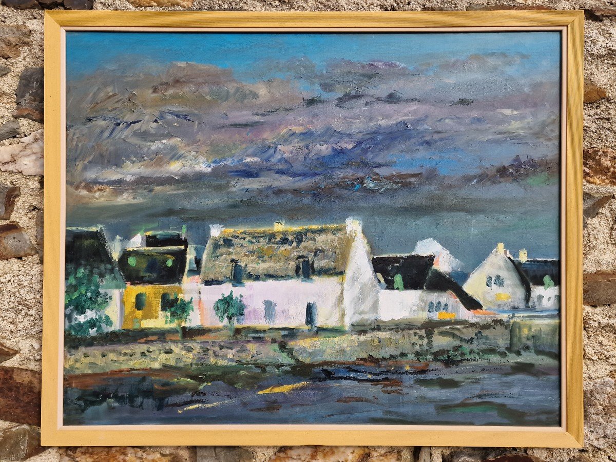 Large Painting Brittany Longères By The Sea River By Jean Le Pelch Georges Laporte Style-photo-4
