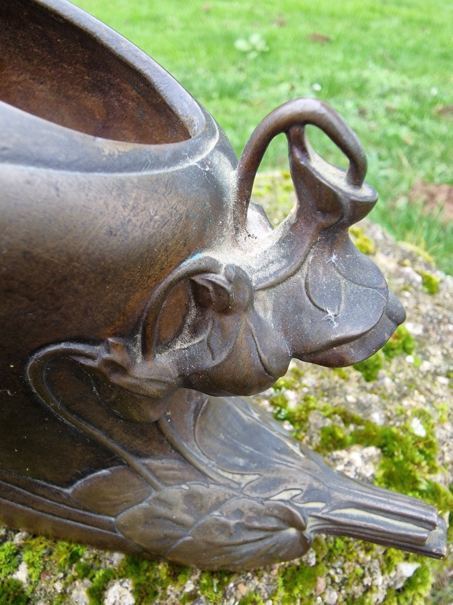 Jardinière En Bronze Art Nouveau Signée Par R.Maignan et Fondeur Siot Paris Décor Floral-photo-1