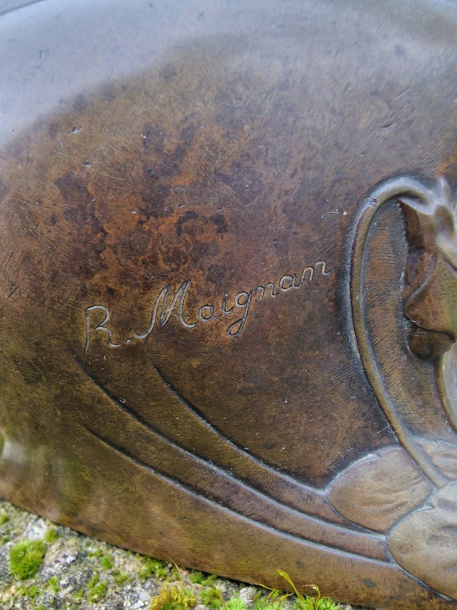 Jardinière En Bronze Art Nouveau Signée Par R.Maignan et Fondeur Siot Paris Décor Floral-photo-2