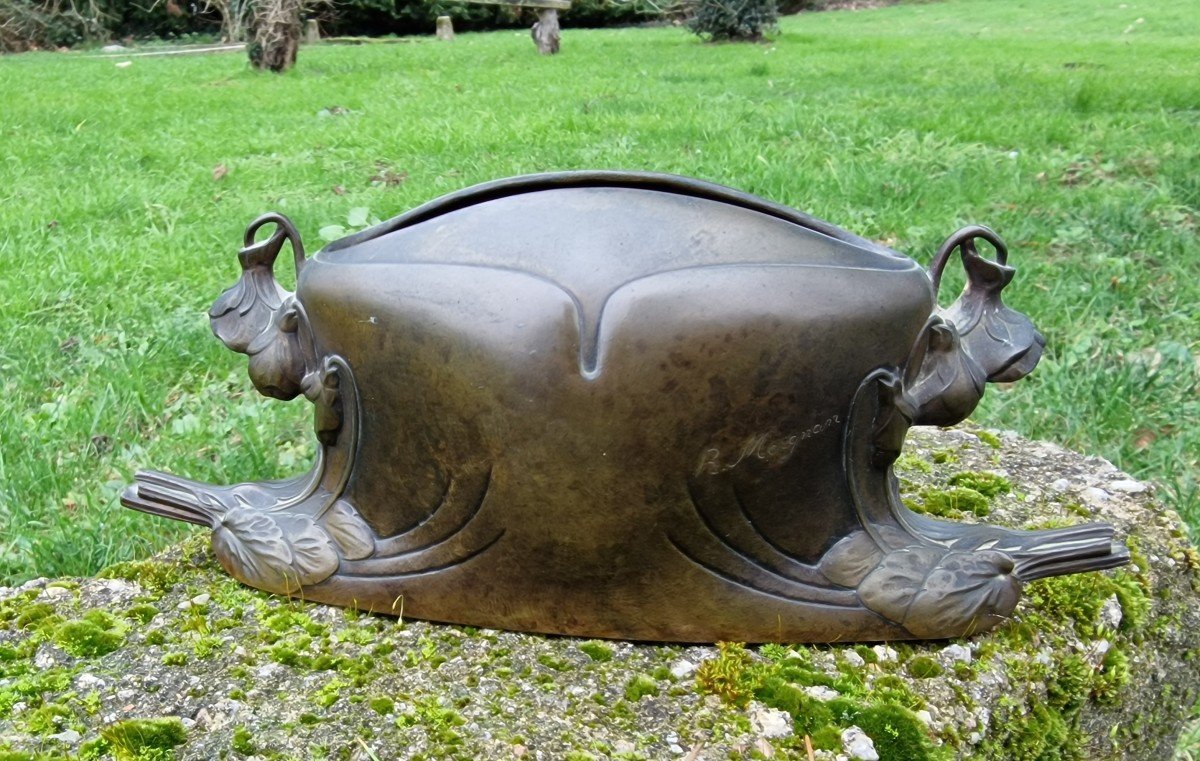 Jardinière En Bronze Art Nouveau Signée Par R.Maignan et Fondeur Siot Paris Décor Floral-photo-7