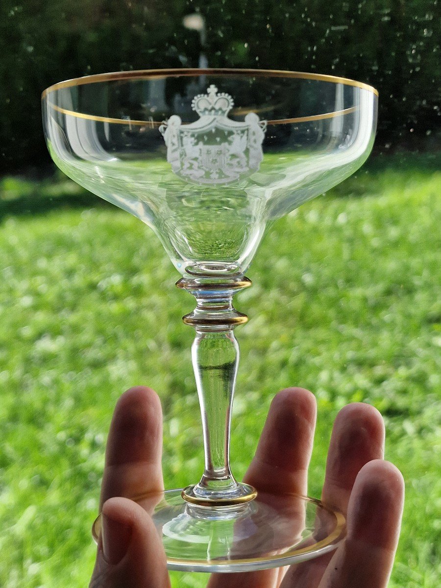Verre Coupe à Champagne Du Service Des Princes d'Arenberg Blason Armoirie Baccarat-photo-3