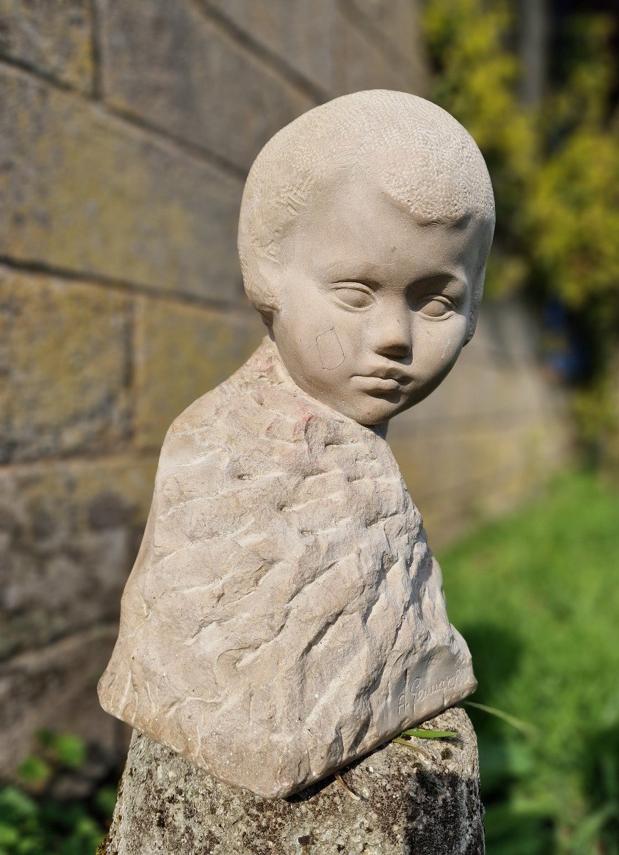 Art Deco Stone Sculpture Of Young Boy Or Girl By Amadéo Génnarelli-photo-2