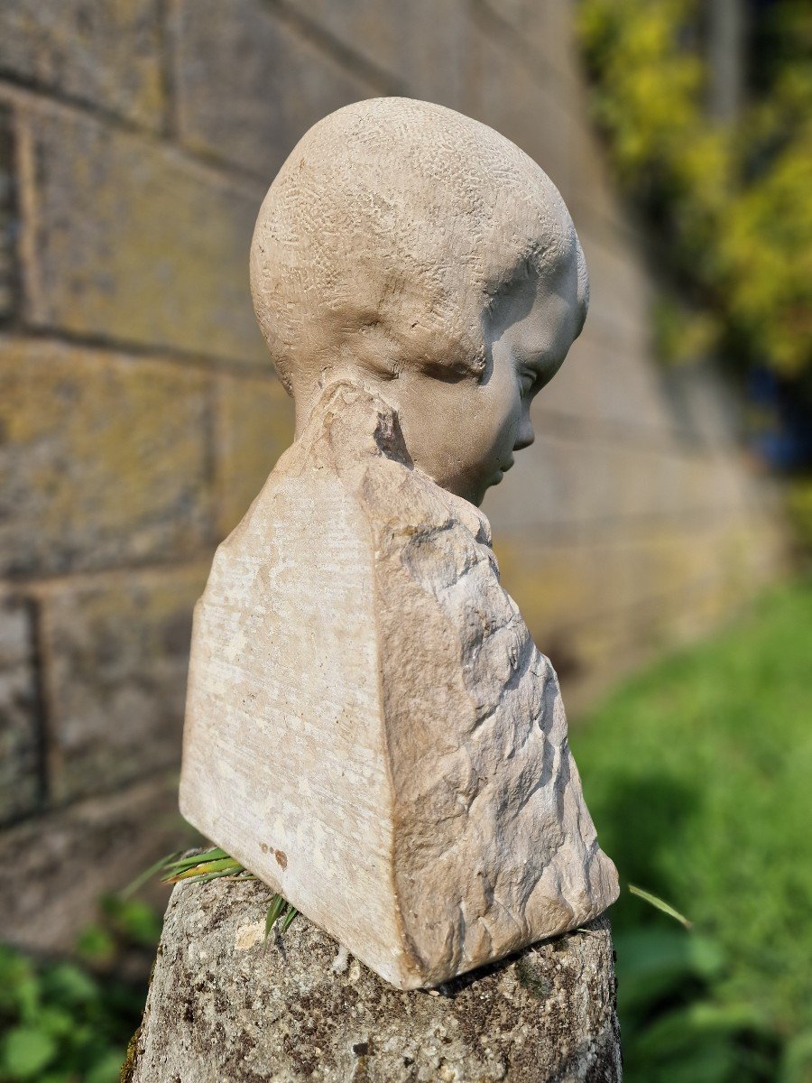 Art Deco Stone Sculpture Of Young Boy Or Girl By Amadéo Génnarelli-photo-3