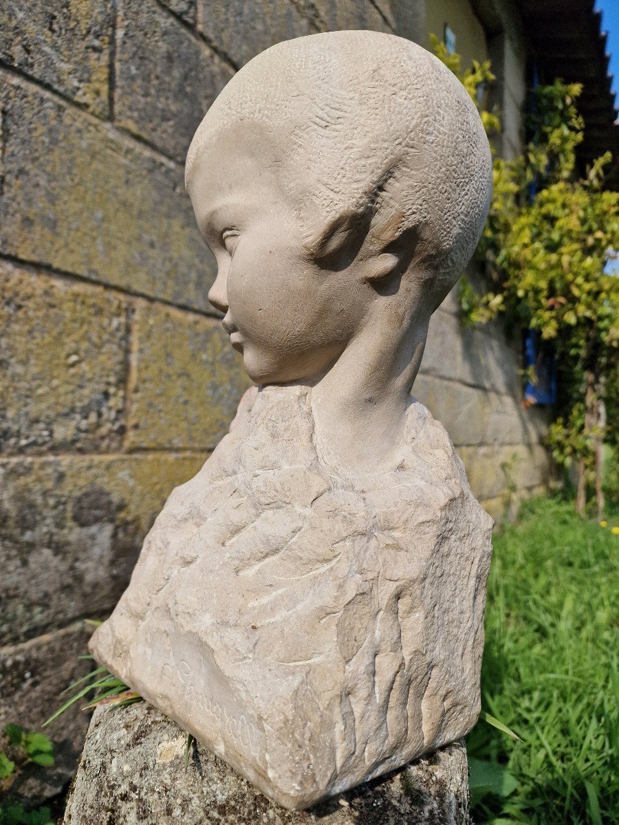 Art Deco Stone Sculpture Of Young Boy Or Girl By Amadéo Génnarelli-photo-2
